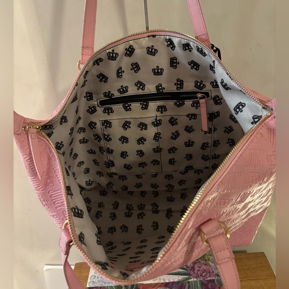 Juicy Couture Back to Juicy Tote Pink Bag with Metallic Accents NWT 18x13 - Picture 8 of 11